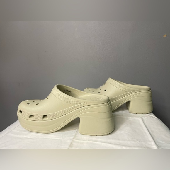 New Crocs Siren Clog Platform Block High Heels Bone/White Slip On Womens Size 12 - Picture 5 of 14